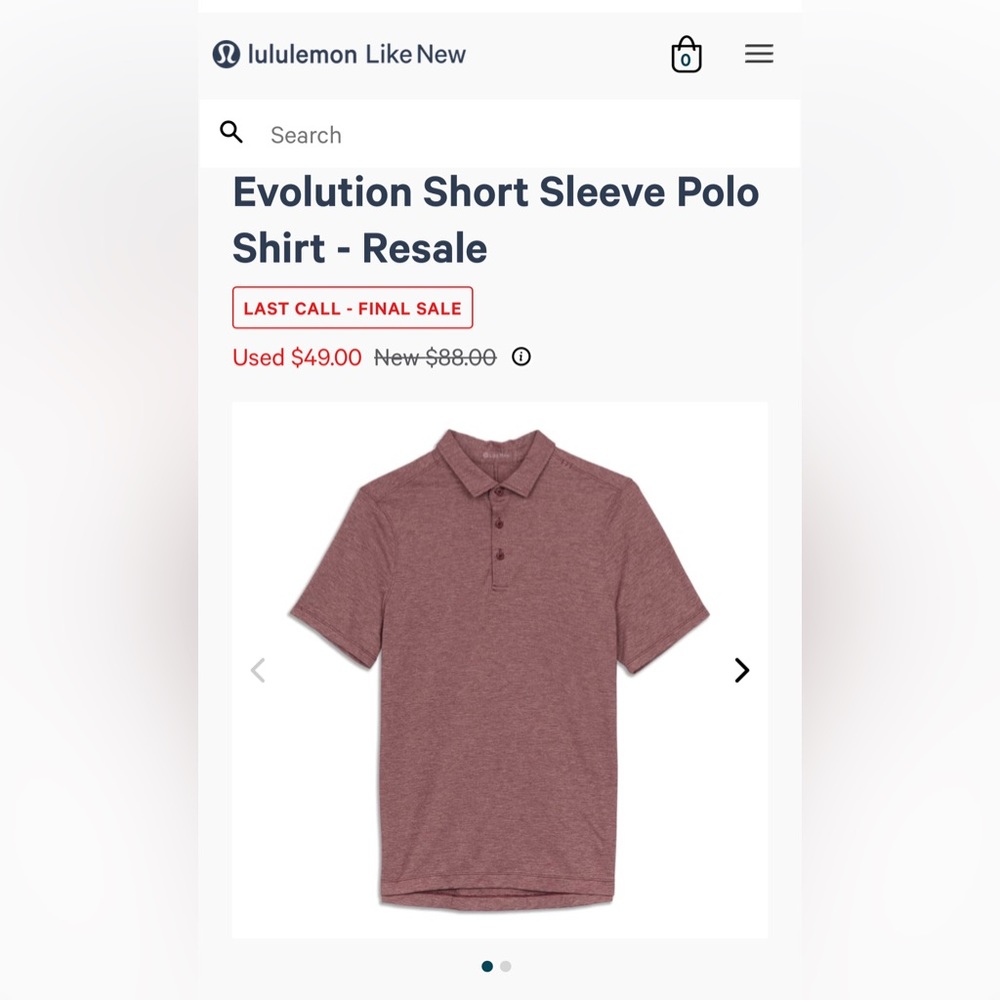 Red Lululemon Evolution Short Sleeve Polo Shirt, Men’s, size L